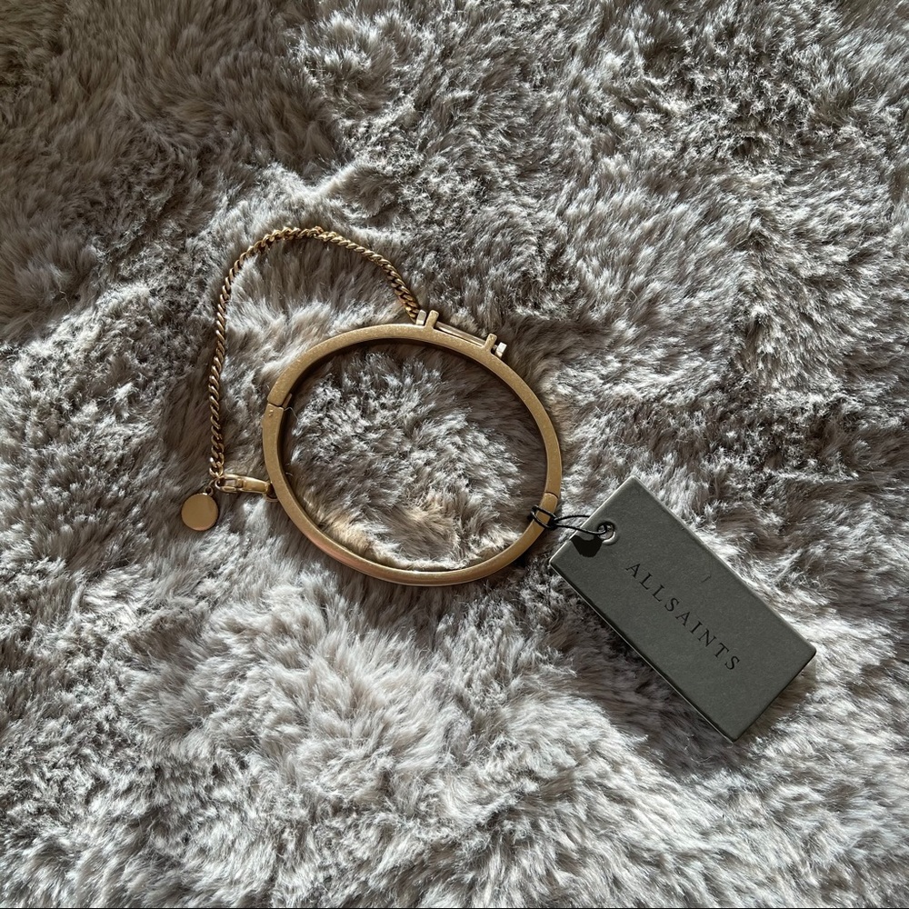 AllSaints Gold Bar Hinged Bangle Bracelet
